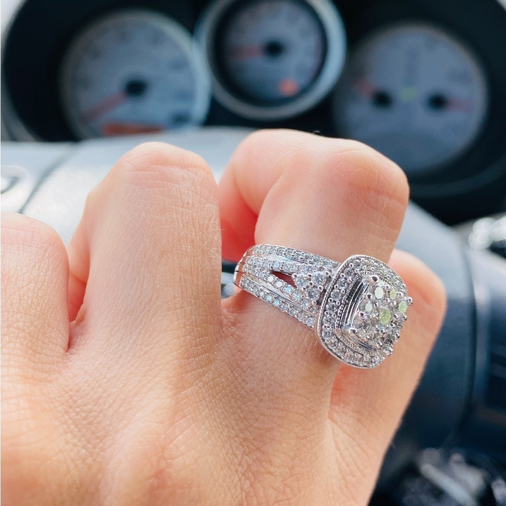 Size 6 14KT white gold lady's hand assembled diamond ring